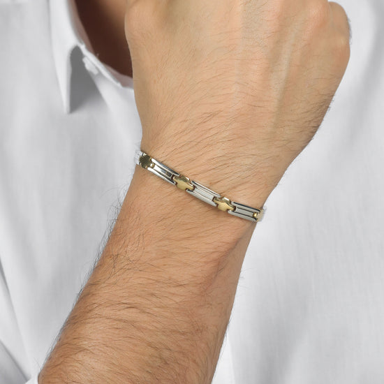 men's steel bracelet with ip gold crosses Luca Barra