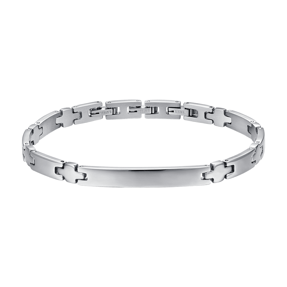 STEEL MEN'S BRACELET WITH PLATE AND SILVER CROSSES