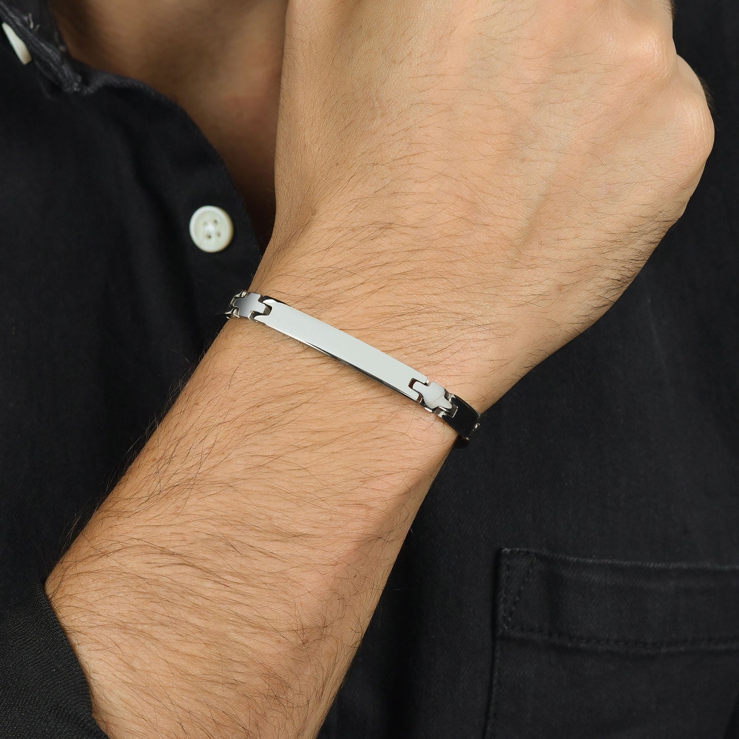 men's steel bracelet with plate and silver crosses Luca Barra