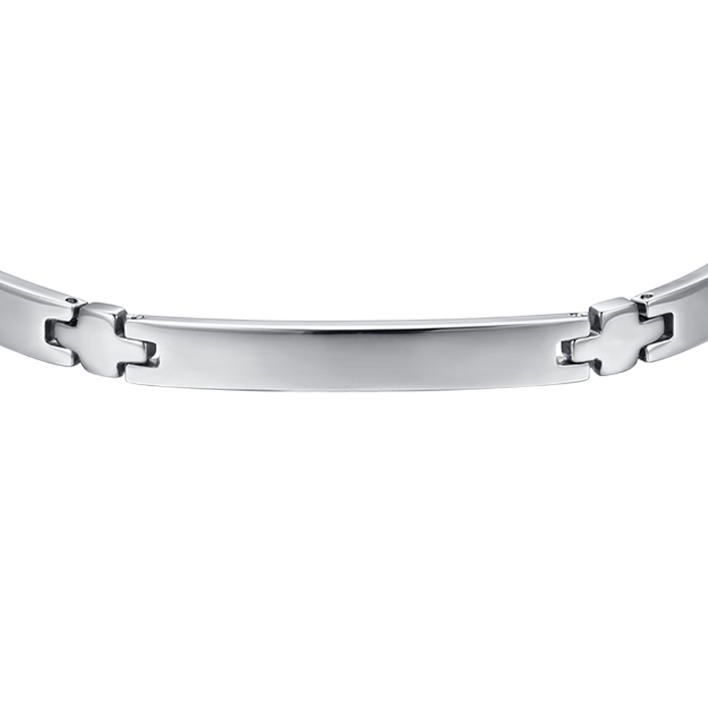 STEEL MEN'S BRACELET WITH PLATE AND SILVER CROSSES