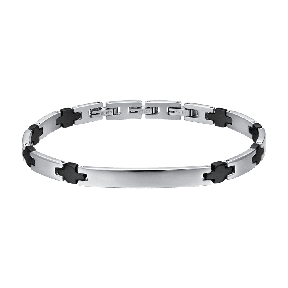 MEN'S STEEL BRACELET WITH PLATE AND CROSSES IP BLACK Luca Barra