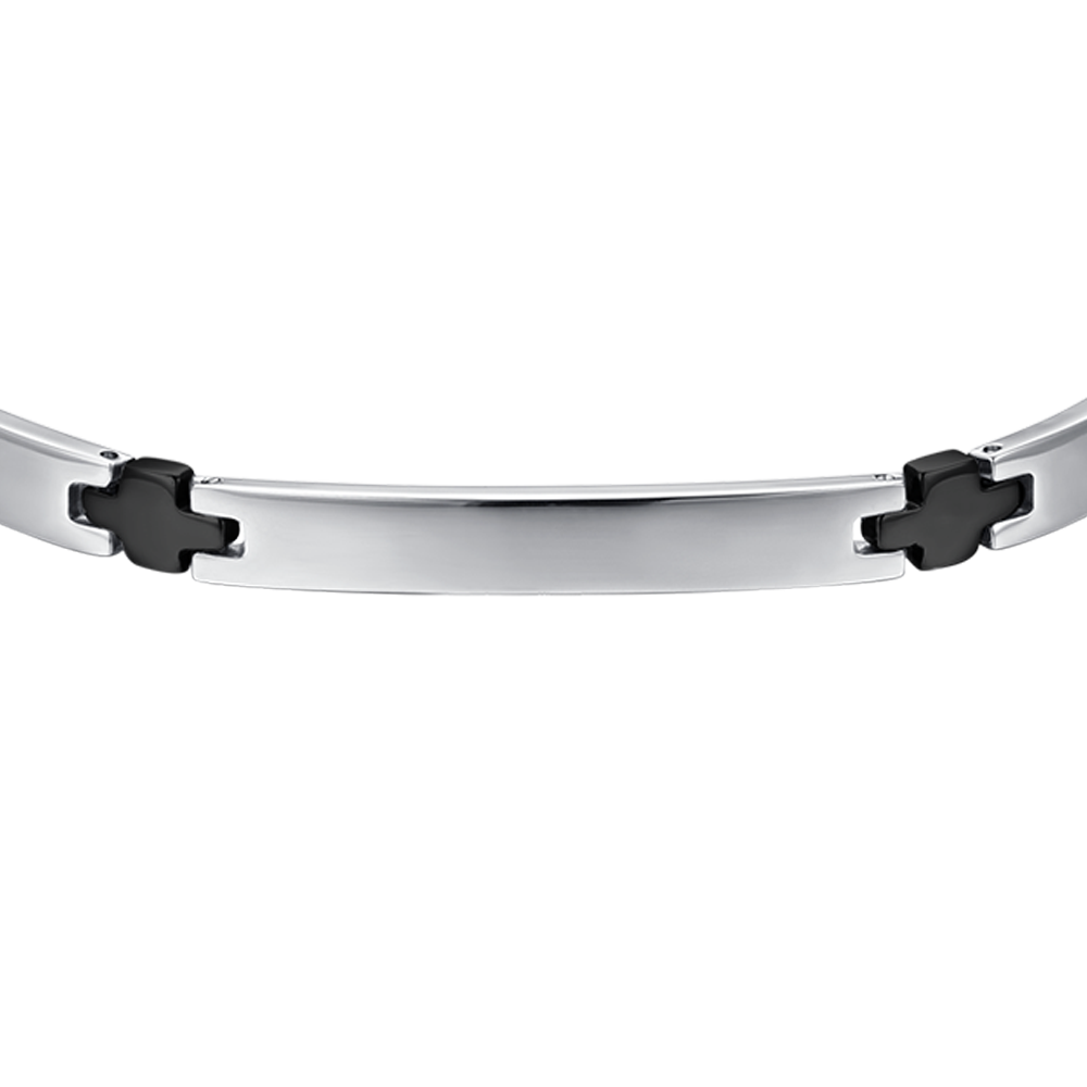 STEEL MEN'S BRACELET WITH BLACK IP PLATE AND CROSSES