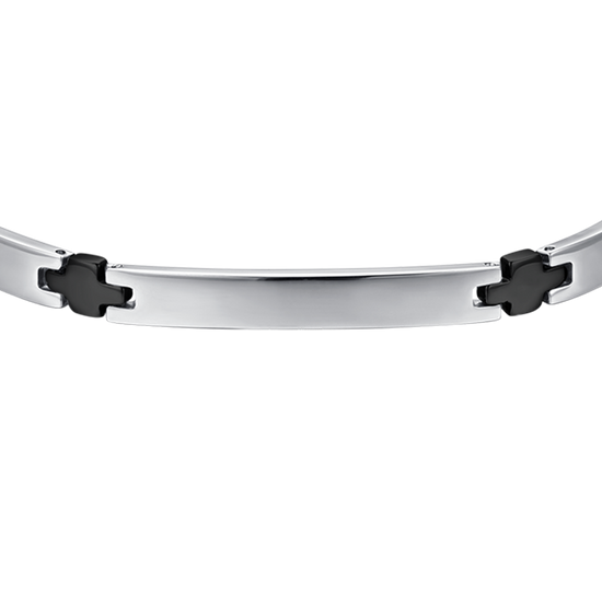 STEEL MEN'S BRACELET WITH BLACK IP PLATE AND CROSSES