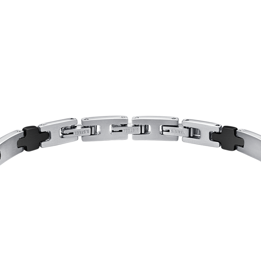 STEEL MEN'S BRACELET WITH BLACK IP PLATE AND CROSSES