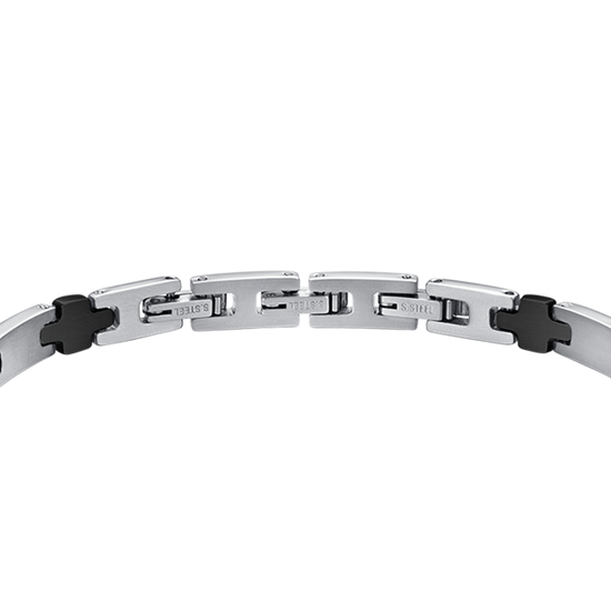 STEEL MEN'S BRACELET WITH BLACK IP PLATE AND CROSSES