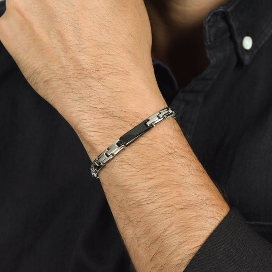 MEN'S STEEL BRACELET WITH BLACK IP PLATE