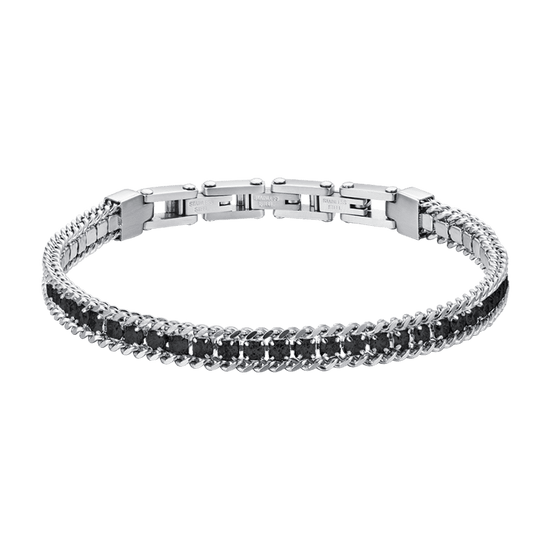 MEN'S STEEL TENNIS BRACELET WITH BLACK CRYSTALS