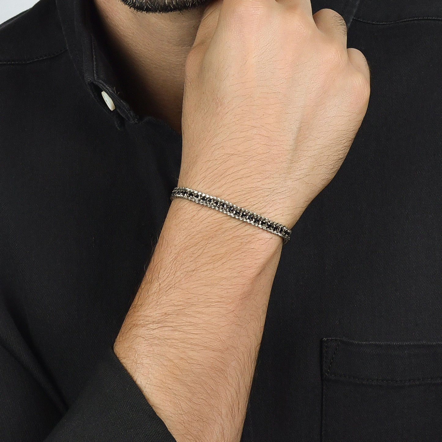 MAN'S TENNIS BRACELET IN STEEL WITH BLACK CRYSTALS Luca Barra