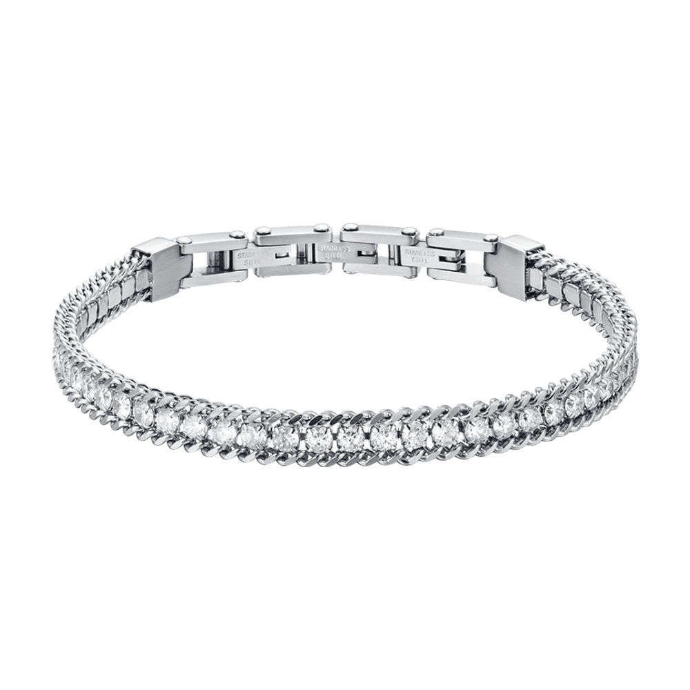 STEEL MEN'S TENNIS BRACELET WITH WHITE CRYSTALS