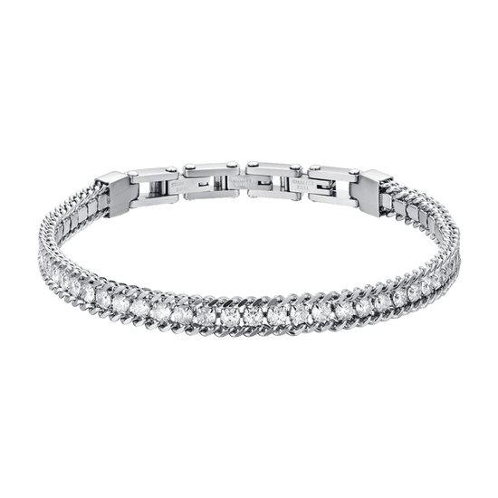 STEEL MEN'S TENNIS BRACELET WITH WHITE CRYSTALS