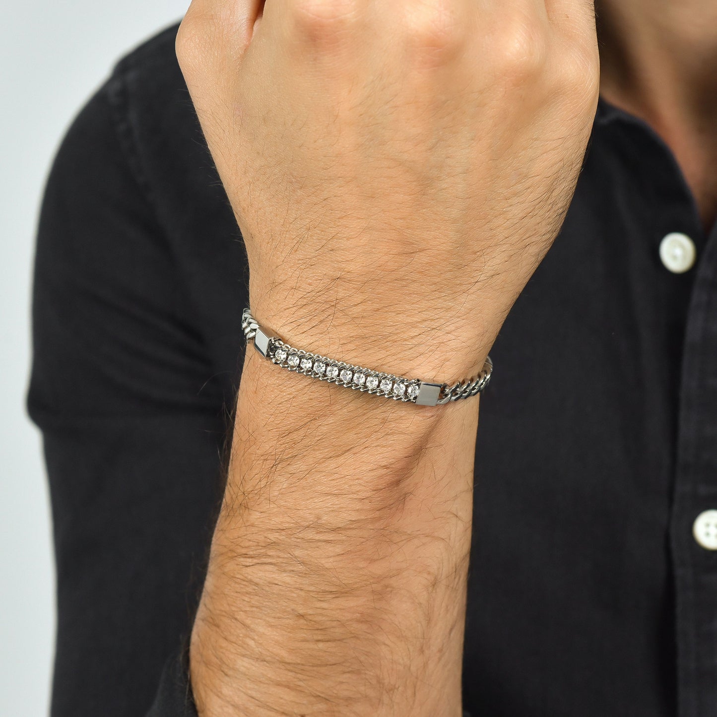 MEN'S STEEL ELEMENT BRACELET WITH WHITE CRYSTALS