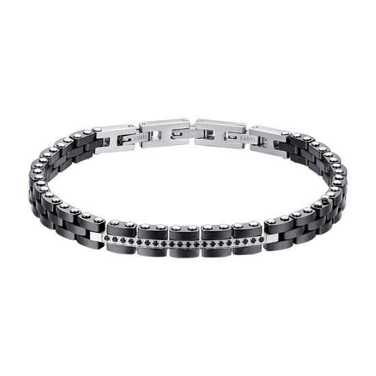 STEEL AND BLACK CERAMIC MEN'S BRACELET WITH BLACK CRYSTALS