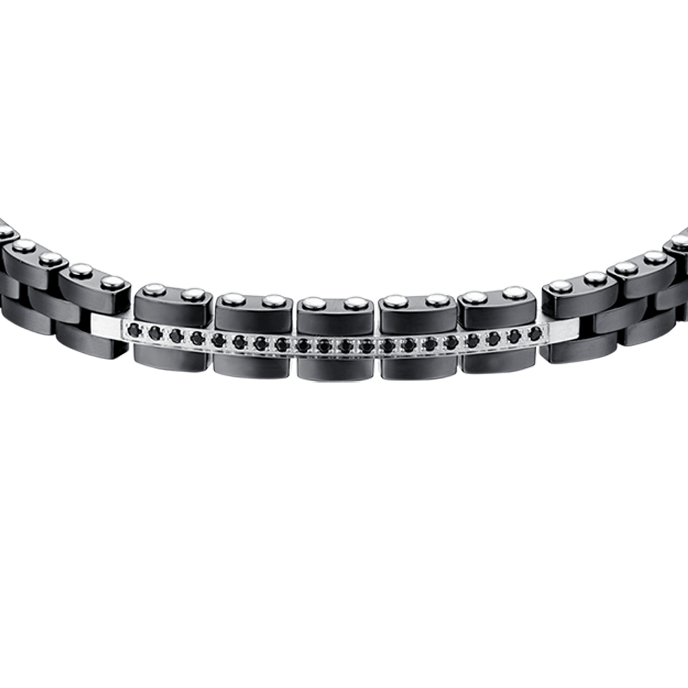 STEEL AND BLACK CERAMIC MEN'S BRACELET WITH BLACK CRYSTALS