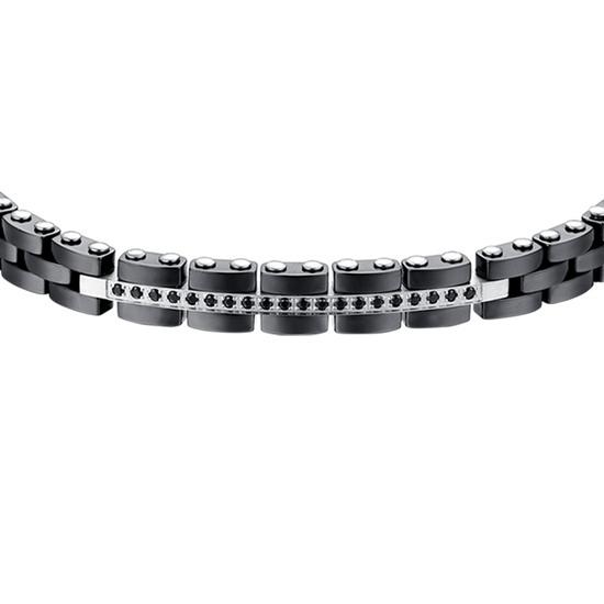 STEEL AND BLACK CERAMIC MEN'S BRACELET WITH BLACK CRYSTALS