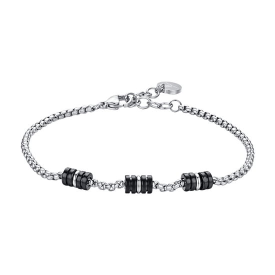 STEEL MEN'S BRACELET WITH BLACK AND SILVER IP ELEMENTS