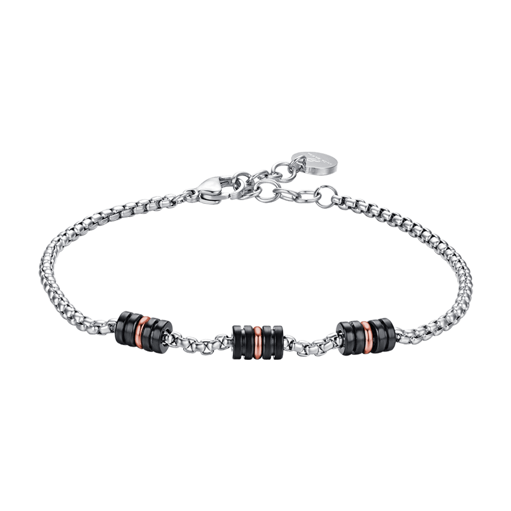 STEEL MEN'S BRACELET WITH BLACK IP AND IP ROSE ELEMENTS