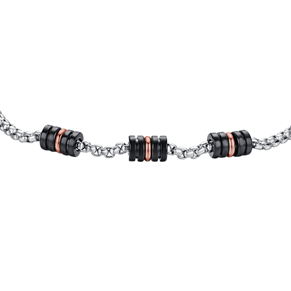 MEN'S BRACELET IN STEEL WITH BLACK AND IP ROSE ELEMENTS Luca Barra