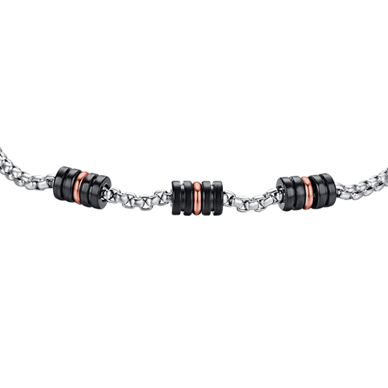 MEN'S BRACELET IN STEEL WITH BLACK AND IP ROSE ELEMENTS Luca Barra