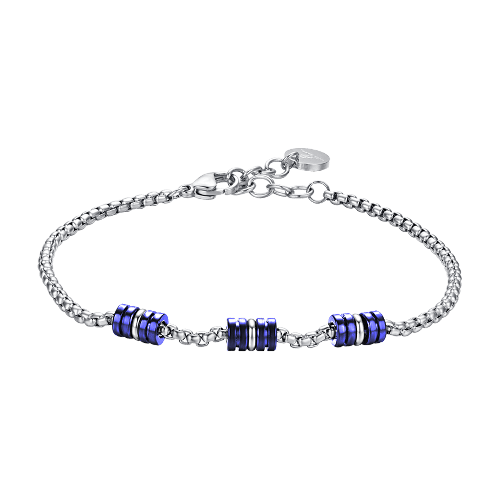 STEEL MEN'S BRACELET WITH BLUE AND SILVER IP ELEMENTS