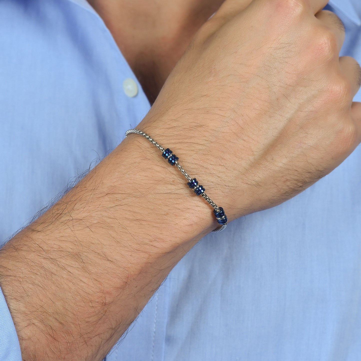 STEEL MEN'S BRACELET WITH BLUE AND SILVER IP ELEMENTS