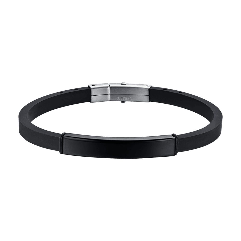 MEN'S SILICONE BRACELET WITH STEEL PLATE IP BLACK