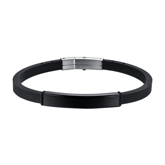 MEN'S SILICONE BRACELET WITH STEEL PLATE IP BLACK