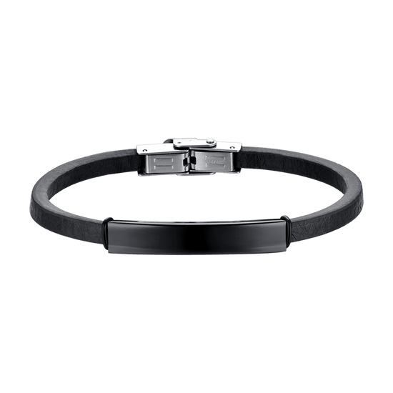 MEN'S LEATHER BRACELET WITH BLACK IP STEEL PLATE Luca Barra