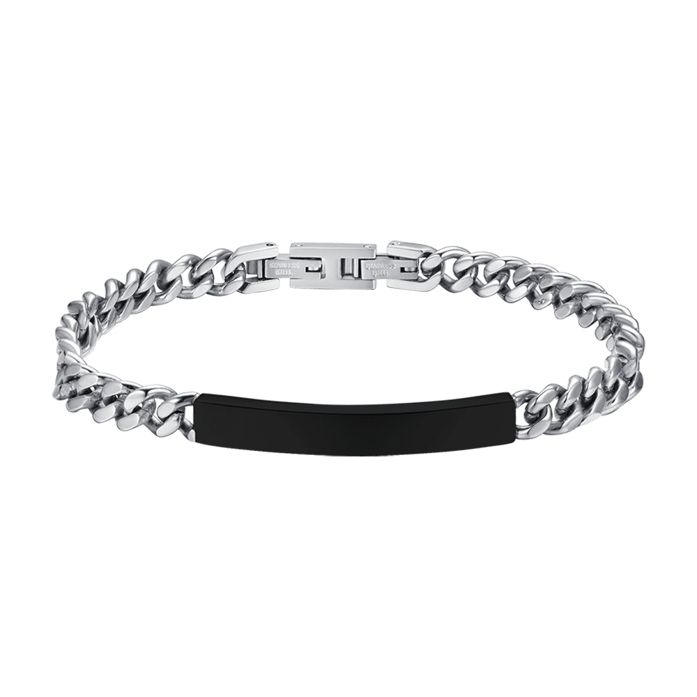 MEN'S STEEL BRACELET WITH SILVER IP BLACK PLATE