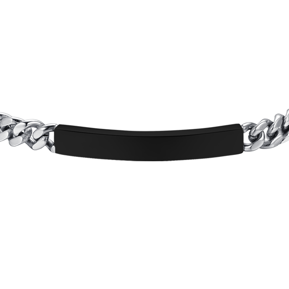 MEN'S STEEL BRACELET WITH SILVER IP BLACK PLATE