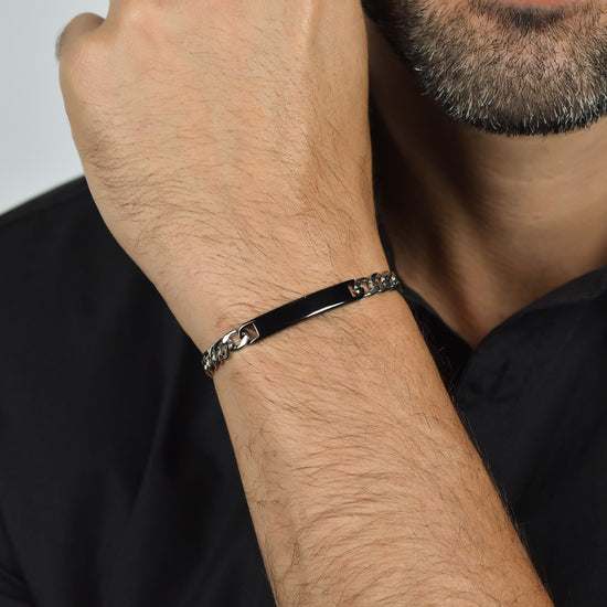 MEN'S STEEL BRACELET WITH BLACK IP PLATE