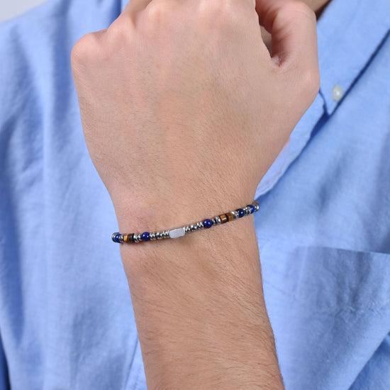 STEEL MEN'S BRACELET WITH LAPIS STONE