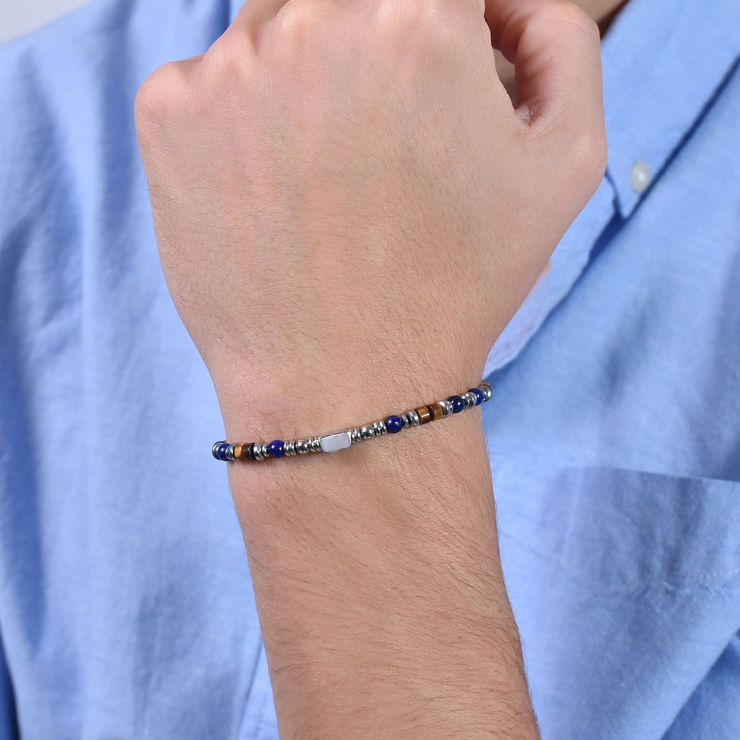 STEEL MEN'S BRACELET WITH LAPIS STONE