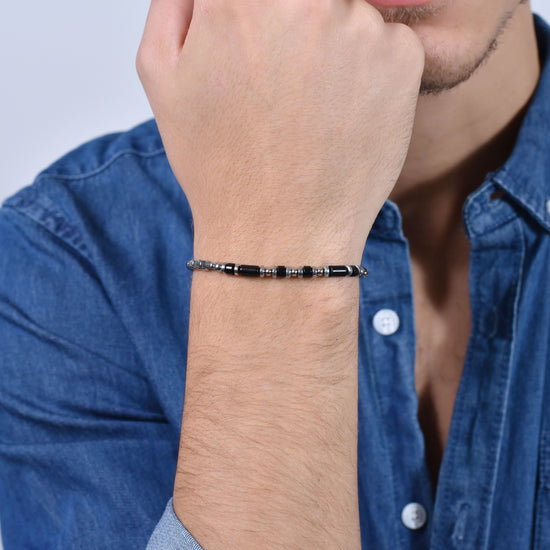 BLACK AGATE STEEL MEN'S BRACELET