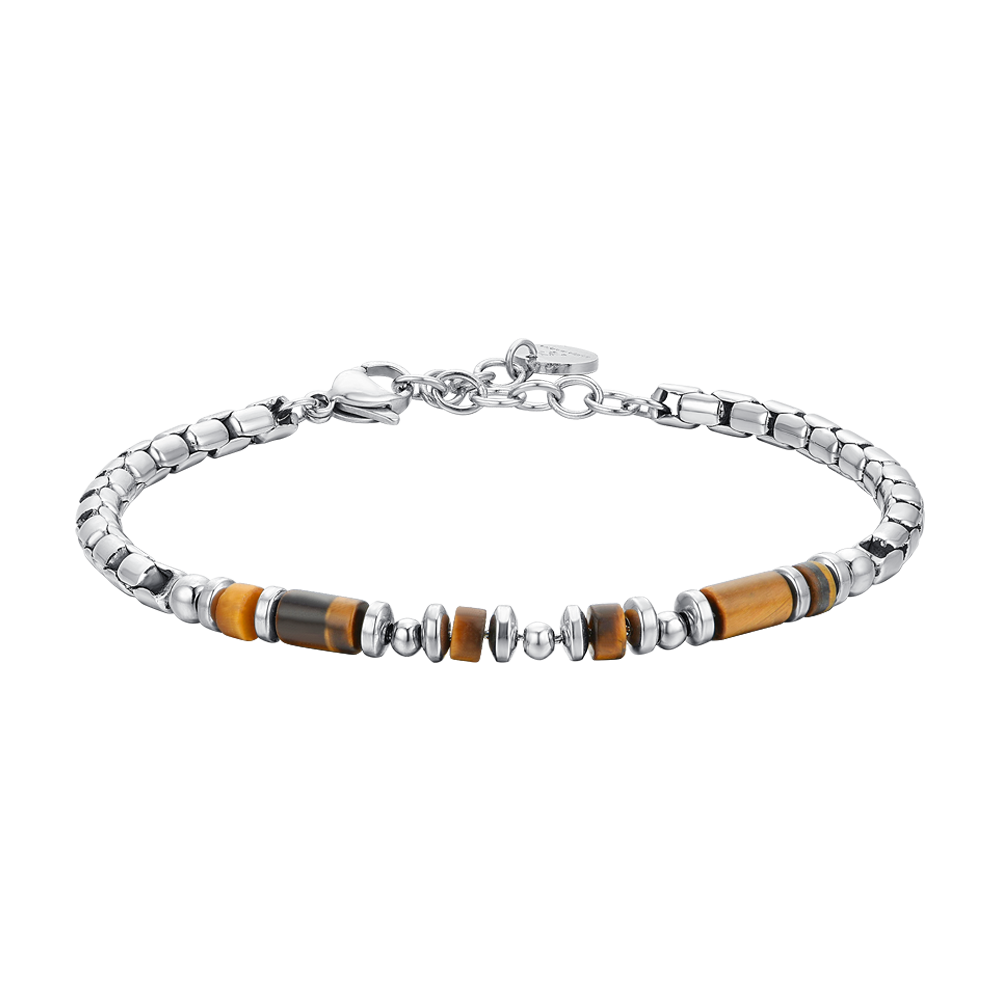 STEEL TIGER EYE STONE MEN'S BRACELET