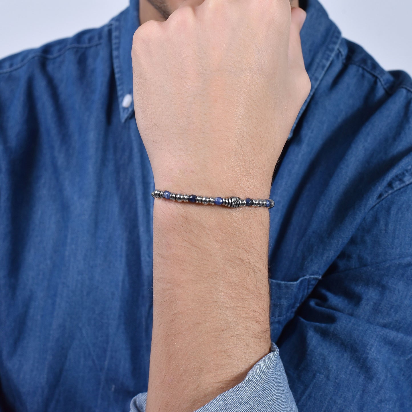 BLUE SODALITE STEEL MEN'S BRACELET