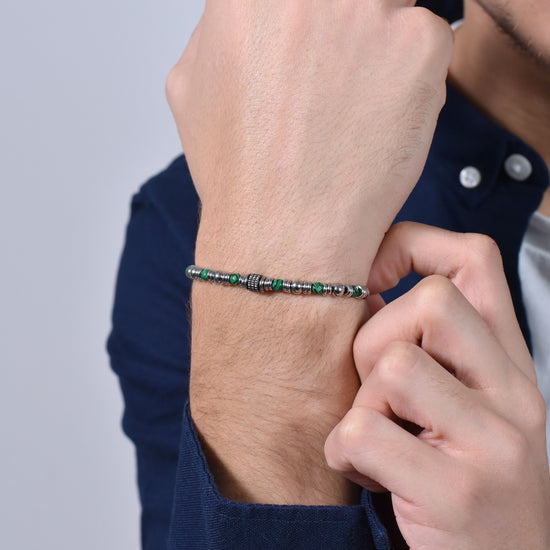 GREEN MALACHITE STEEL MEN'S BRACELET