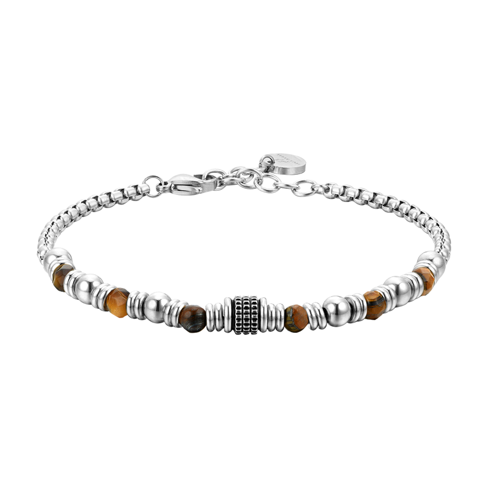 STEEL MEN'S BRACELET TIGER EYE STONES