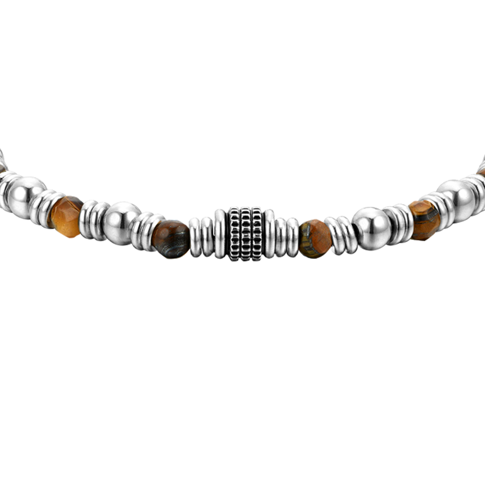 STEEL MEN'S BRACELET TIGER EYE STONES