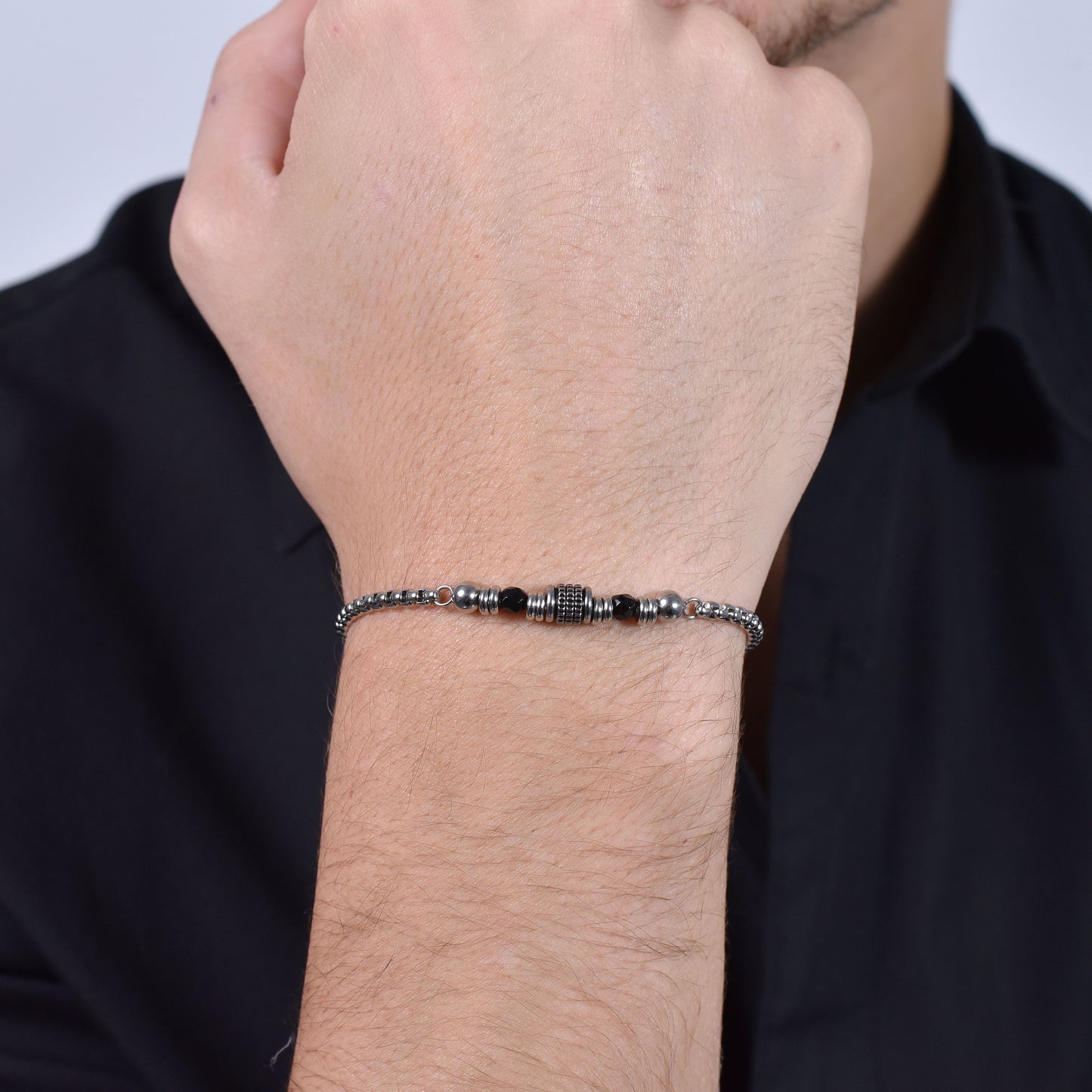 MAN'S BRACELET IN BLACK AGATE STEEL AND ELEMENTS Luca Barra