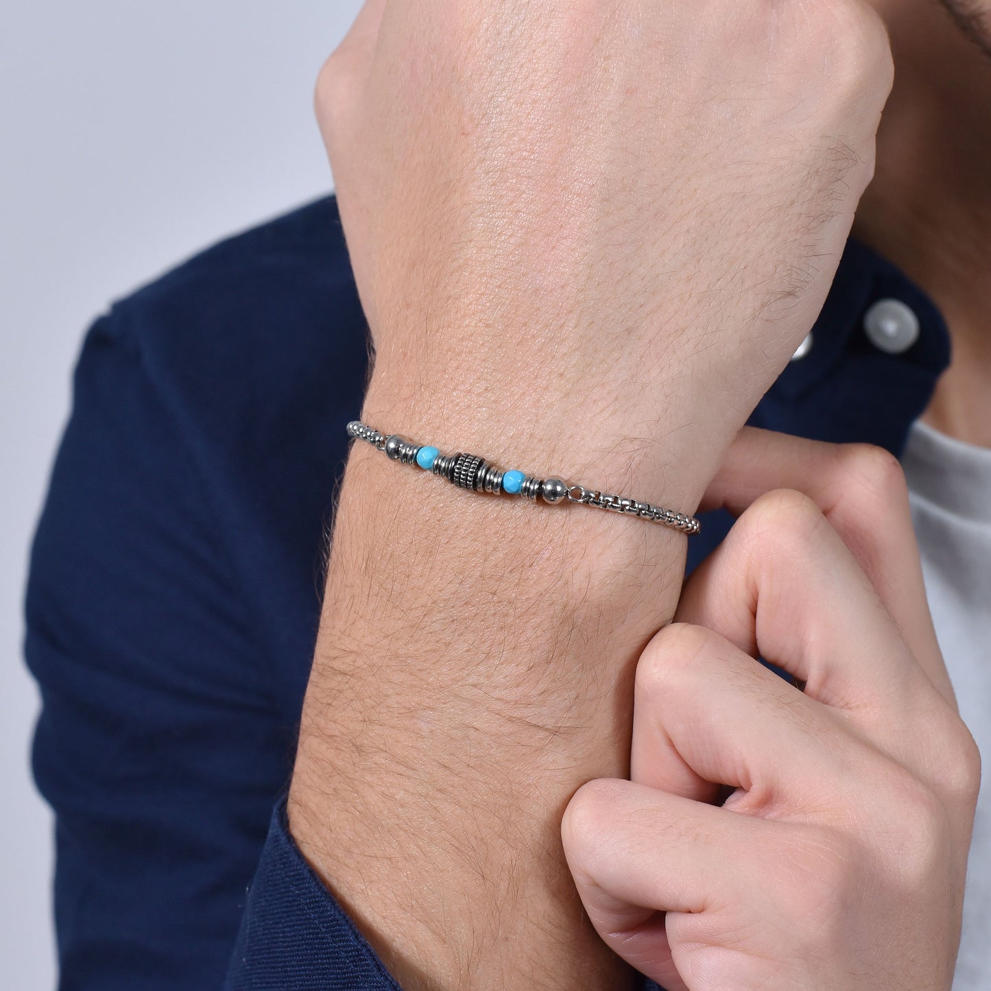 MEN'S STEEL BRACELET TURQUOISE STONES