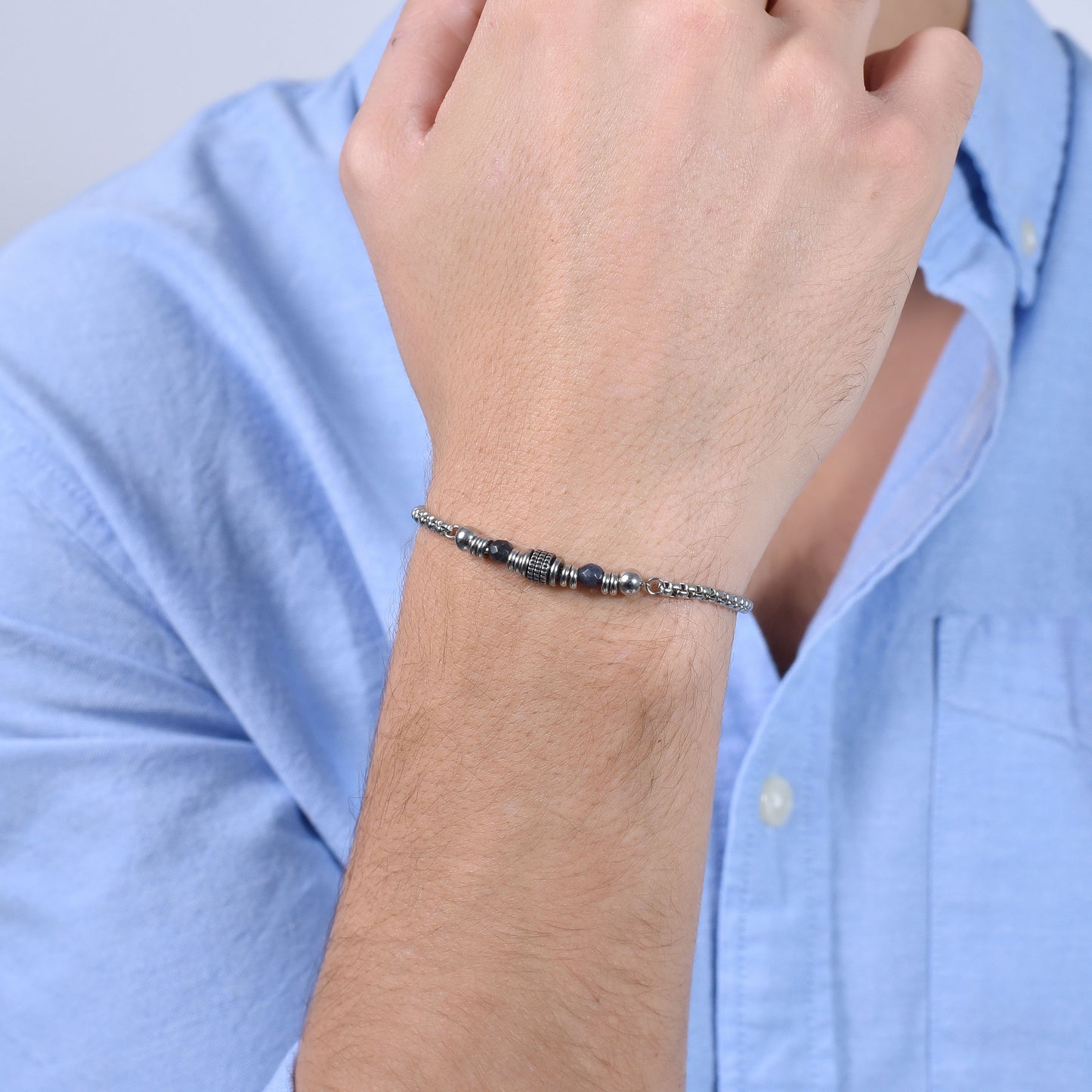 BLUE SODALITE STEEL MEN'S BRACELET