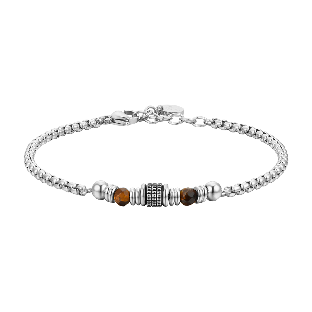 STEEL MEN'S BRACELET TIGER EYE STONES