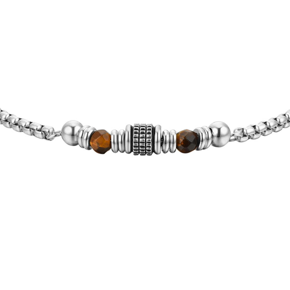 STEEL MEN'S BRACELET TIGER EYE STONES