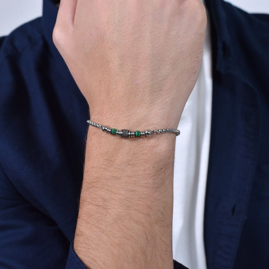 GREEN MALACHITE STEEL MEN'S BRACELET