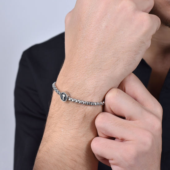 STEEL MEN'S BRACELET WITH CROSS