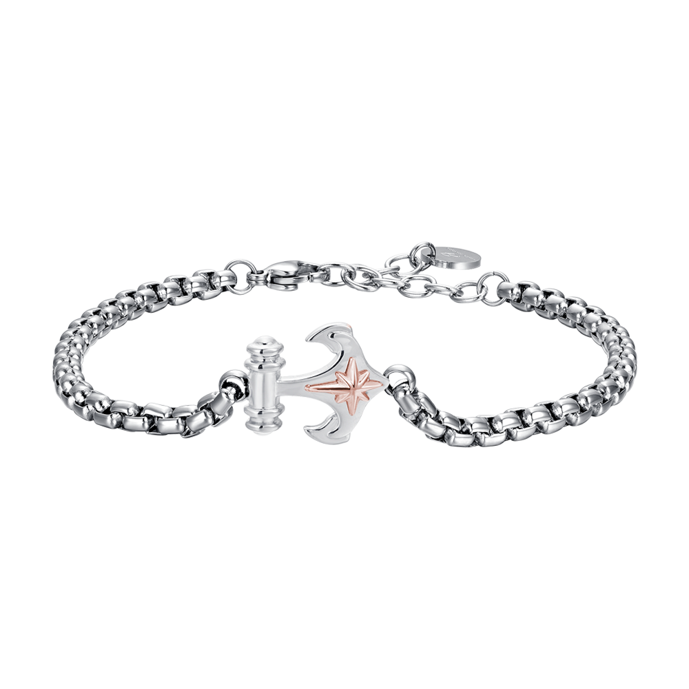 MEN'S STEEL ANCHOR AND COMPASS ROSE BRACELET