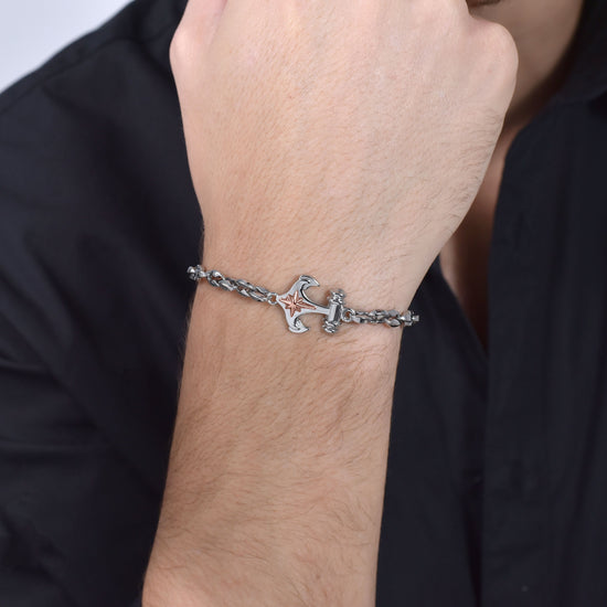 MEN'S STEEL ANCHOR AND COMPASS ROSE BRACELET