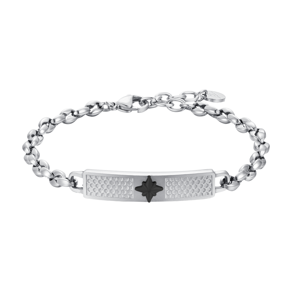 STEEL MEN'S BRACELET WITH COMPASS ROSE PLATE