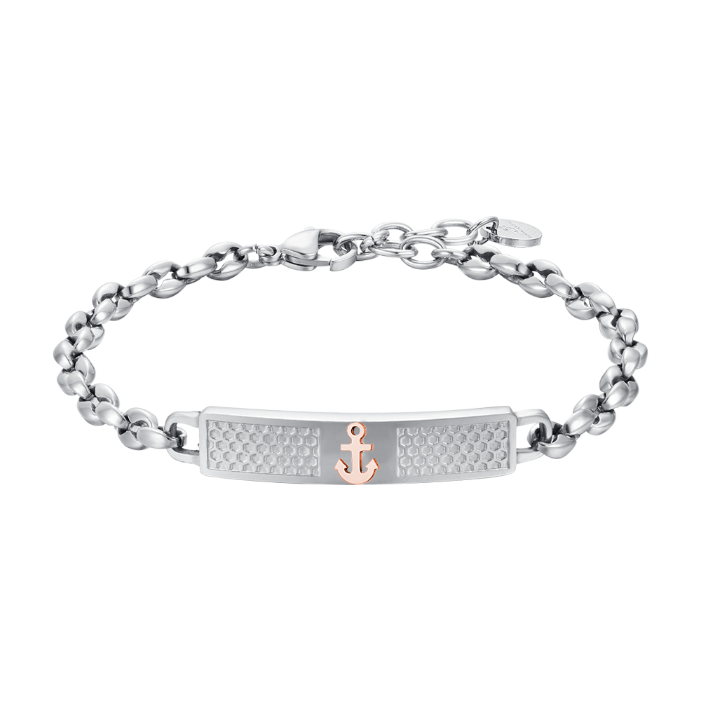 STEEL MEN'S BRACELET WITH IP ROSE ANCHOR