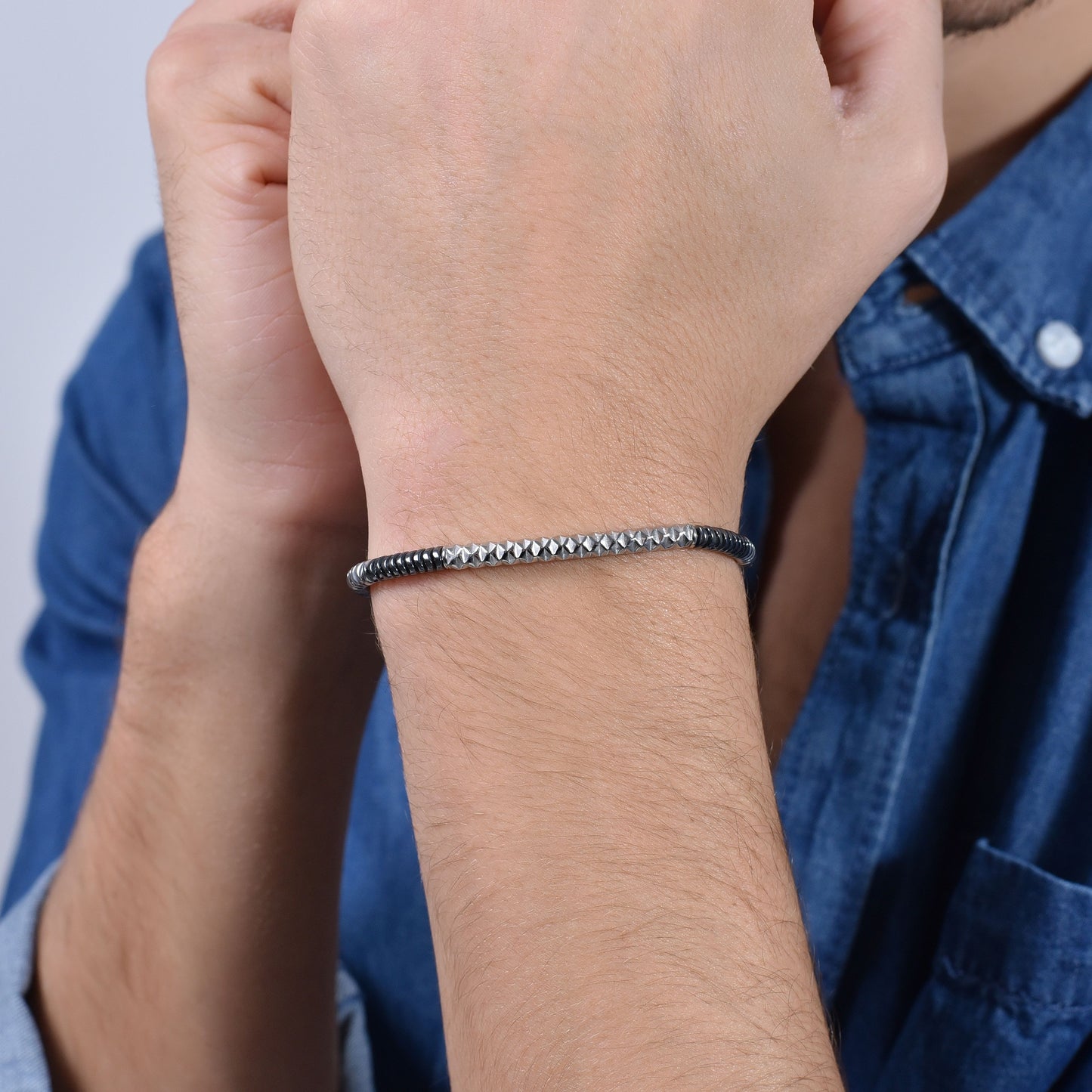 GRAY HEMATITE STEEL MEN'S BRACELET